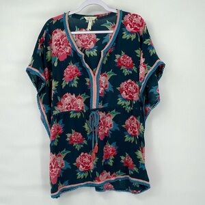 Matilda Jane navy pink floral fringe blouse